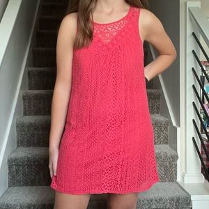 Coral Crochet Lace Sleeveless Shift Mini Dress